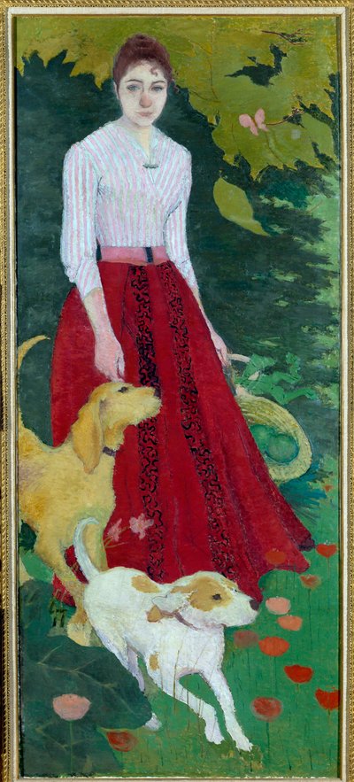 Ganzkörperporträt von Mademoiselle Andree Bonnard mit ihren Hunden von Pierre Bonnard