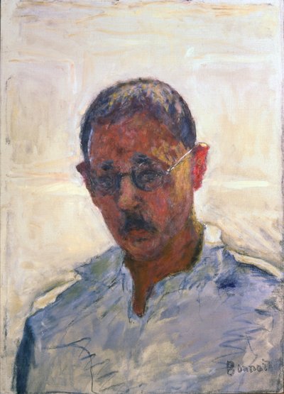 Selbstporträt auf weißem Hintergrund mit offenem Hemd von Pierre Bonnard