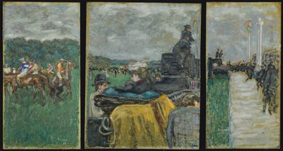 Die Rennbahn von Longchamp Les courses à Longchamp. Triptychon, 1897 von Pierre Bonnard