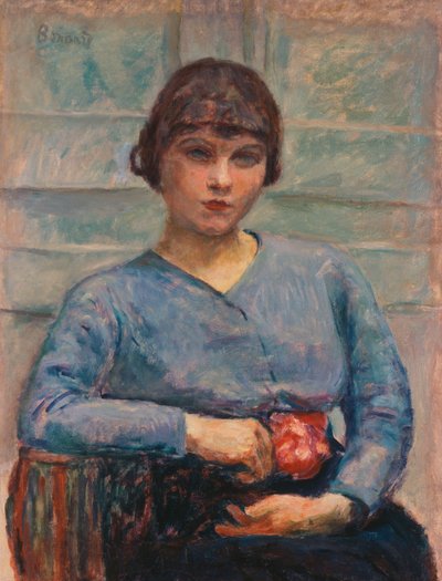 Junges Mädchen in Blau mit einer Rose von Pierre Bonnard