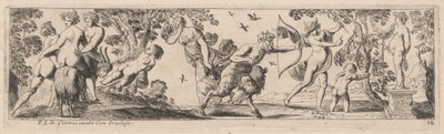 Satyr und Merkur schießen auf eine Statue von Pierre Brebiette