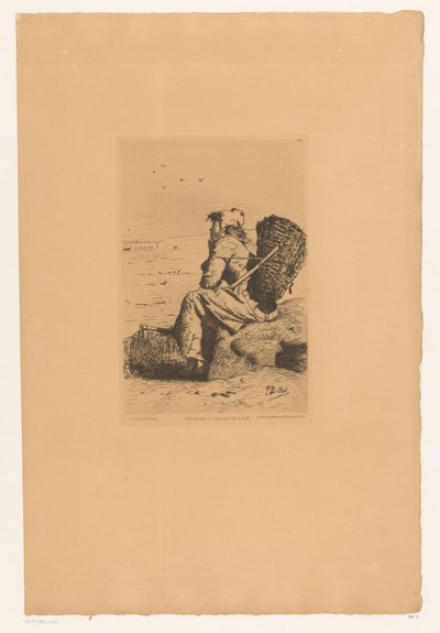 Rastende Fischerfrau an der Küste von Pierre Celestin Billet