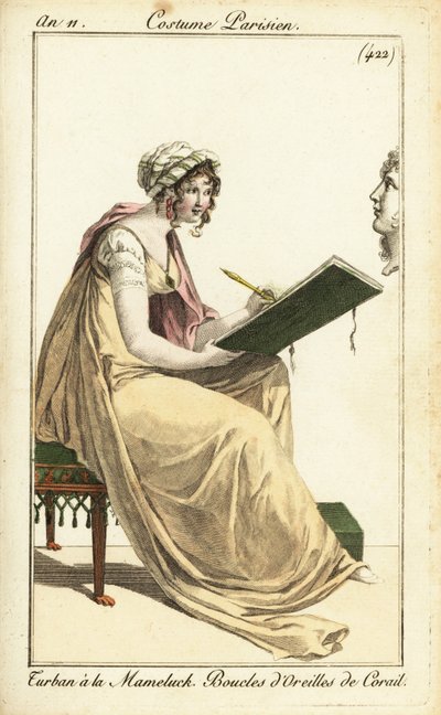 Frau zeichnet eine klassische Büste in ein Skizzenbuch, Paris von Pierre Charles Baquoy