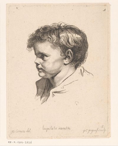 Kopf eines jungen Kindes, nach links gewandt, La petite Nanette, Köpfe verschiedener Figuren von Pierre Charles Ingouf