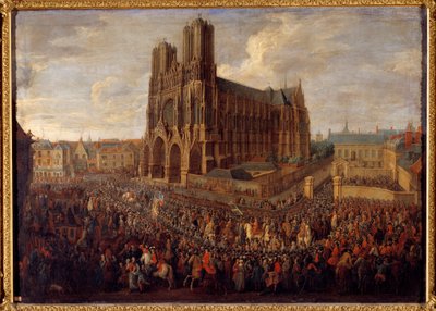 Kavalkade führt Ludwig XV zur Abtei Saint Remy von Reims, 26. Oktober 1722 (Gemälde von Pierre Denis Martin) von Pierre Denis Martin