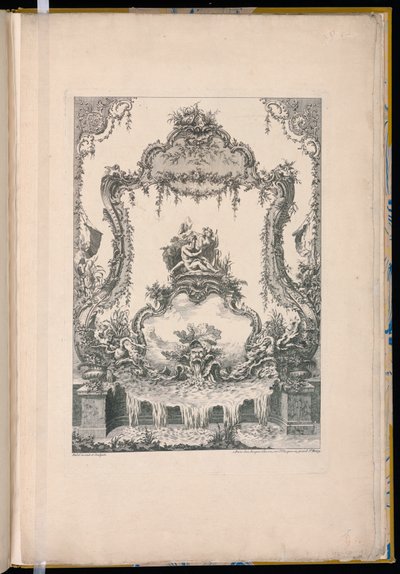 Ornamenttafel mit einem doppelten Kartusche, die einen Flussgott, eine Nymphe und einen Brunnen zeigt von Pierre Edme Babel