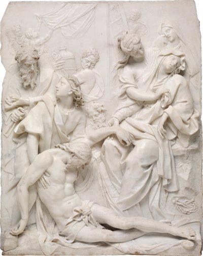 Die Jungfrau Maria ohnmächtig über dem toten Körper Christi am Fuße des Kreuzes, 1710 von Pierre Etienne Monnot