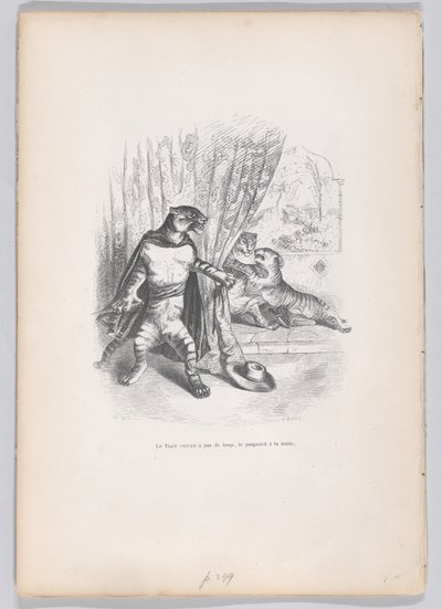 Der Tiger schlich sich heimlich heran, der Dolch in seiner Hand aus Szenen aus dem Privatleben a..., ca. 1837-47 von Pierre Francois Godard