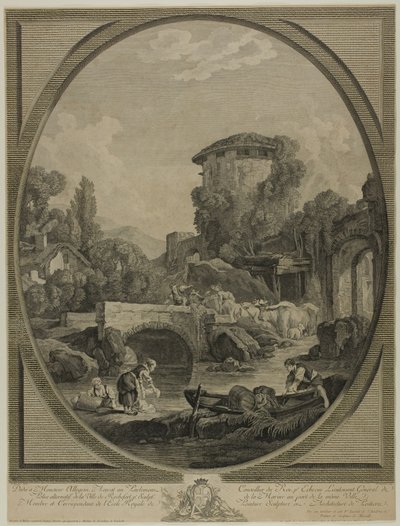 Landschaft mit einer Brücke und einem Taubenschlag von Pierre Francois Laurent