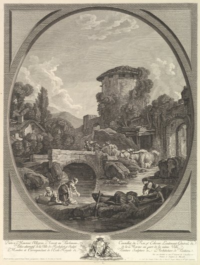 Landschaft mit Brücke und Taubenschlag, 18. Jahrhundert von Pierre Francois Laurent