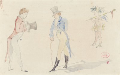 Leichtes Skizzenblatt mit zwei sich treffenden Dandys und einer Ballett-Amour von Pierre François Eugène Giraud