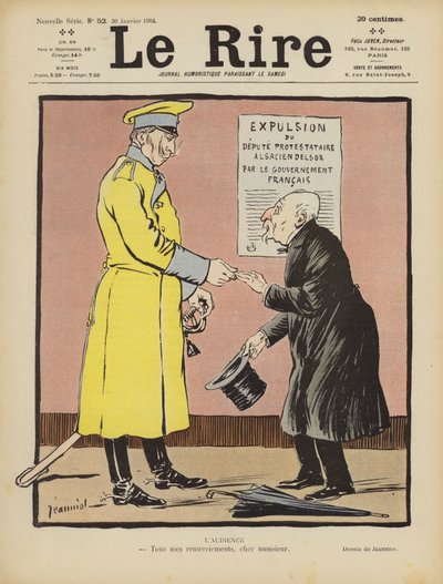 Satire auf Frankreichs Aufgabe des Elsass an Deutschland. Illustration für Le Rire von Pierre Georges Jeanniot