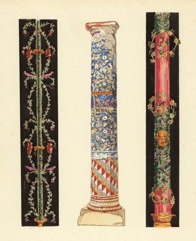 Dekorative Kandelaber im vierten pompejanischen Stil und Säule aus Emailmosaik, Pompeji von Pierre Gusman