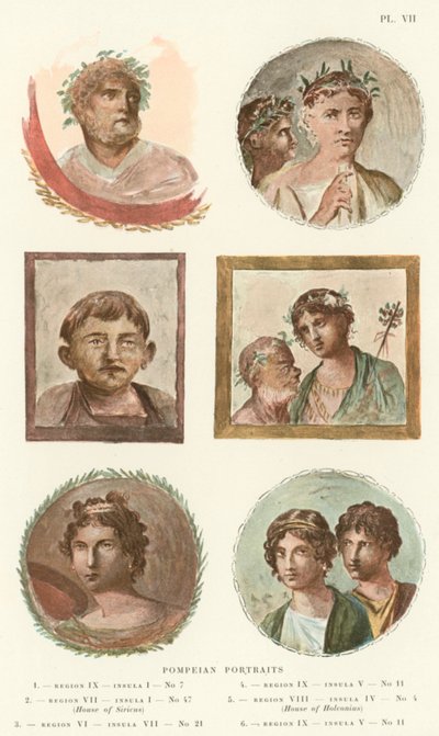 Pompejanische Porträts (Farblithografie) von Pierre Gusman