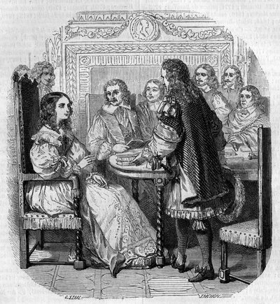 Besuch von Königin Christine von Schweden (1626-1689) bei der Académie Française in Paris in Anwesenheit von Kardinal Richelieu. Gravur von G. Staal von Pierre Gustave Eugene Staal