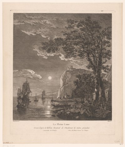 Nächtliche Landschaft mit Schiffen an der Küste von Pierre Jacques Duret