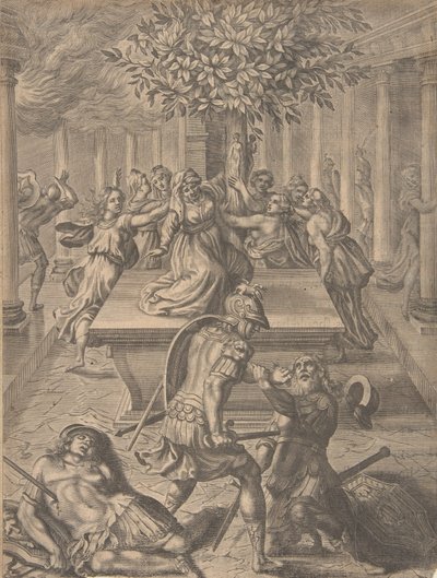 Die Plünderung von Troja - Pyrrhus tötet Priamos, vor 1654 von Pierre Lombart
