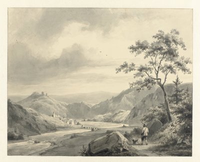 Hügellandschaft mit Jäger und Hund auf dem Weg von Pierre Louis Dubourcq