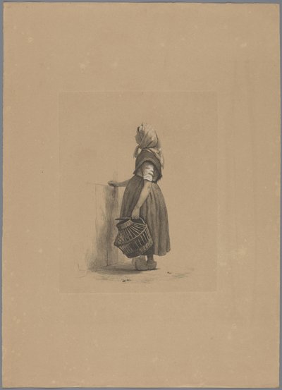 Stehendes Mädchen mit Geflügelkorb von Pierre Louis Dubourcq