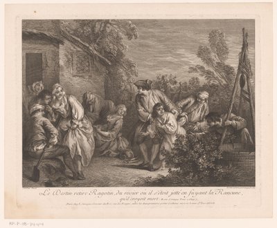 Ragotin flieht in einen Rosenstrauch (Szenen aus dem Roman Comique von Scarron) von Pierre Louis Surugue