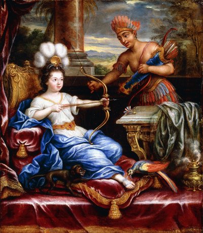 Eine Allegorie Amerikas, das Europa huldigt von Pierre Mignard