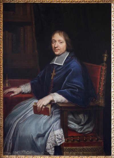 Porträt von Jacques Benigne (Jacques-Benigne) Bossuet (1627-1704), während seiner ersten Ernennung zum Bischof von Condom (Gers), in seiner Bibliothek. Gemälde von Pierre Mignard (1612-1695), Öl auf Leinwand von Pierre Mignard