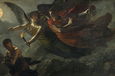 Detail: Gerechtigkeit und göttliche Rache verfolgen das Verbrechen von Pierre Paul Prudhon
