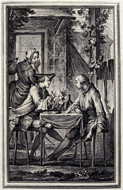 Der Uhrmacher oder der Muschelreparierer. In „Tales et nouvelles en vers“ von Jean de La Fontaine, Amsterdam 1776. illustriert von P.P. Choffard von Pierre Philippe Choffard
