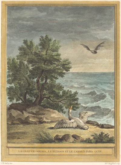 Die Fledermaus, der Busch und die Ente von Pierre Philippe Choffard after Jean Baptiste Oudry