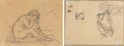 Studie eines weiblichen Aktes (möglicherweise für ein nicht realisiertes allegorisches Gemälde) (recto); Studien von Draperien und Studie einer Landschaft (verso) von Pierre Puvis de Chavannes