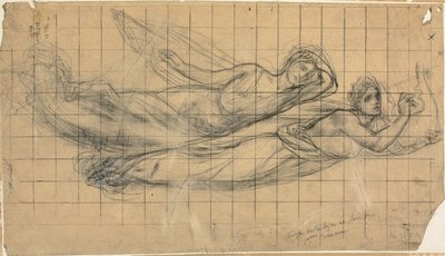 Zwei fliegende Figuren mit einer Lyra von Pierre Puvis de Chavannes