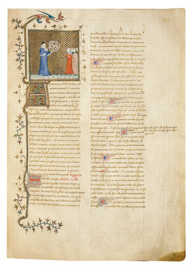 Seite aus "De Proprietatibus Rerum" von Bartholomeus Anglicus, in der französischen Übersetzung von Jean Corbechon, ca. 1390 von Pierre Remiet