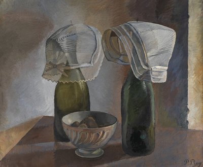 Stillleben mit Flaschen und bretonischen Hauben, ca. 1924 von Pierre Roy