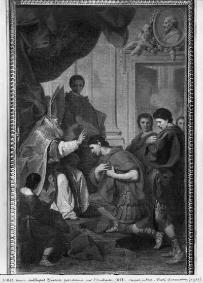 Kaiser Theodosius I. der Große erhält die Vergebung von St. Ambrosius, Erzbischof von Mailand, ca. 1745 von Pierre Subleyras