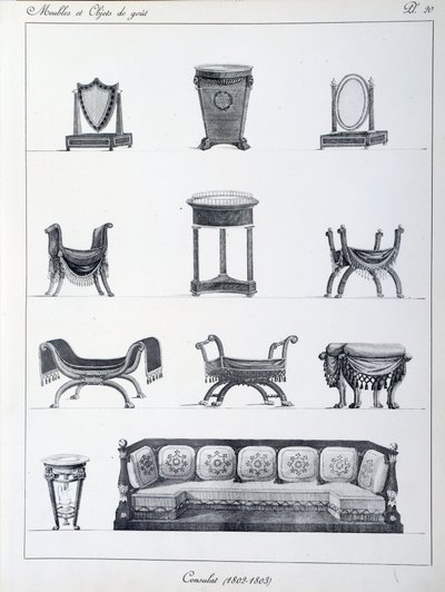 Möbel der Konsulatszeit. Platte aus der Sammlung „Collection de mobilier et objets de taste“ von Pierre de la Mesangere von Pierre de La Mesangere