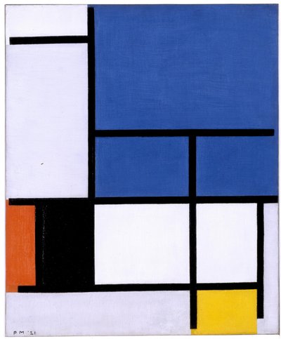 Komposition mit großer blauer Fläche, Rot, Schwarz, Gelb und Grau von Piet Mondrian