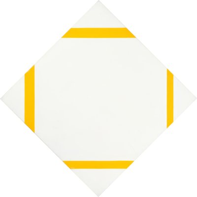 Rautenkomposition mit vier gelben Linien von Piet Mondrian