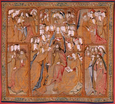 Flämischer Wandteppich. Serie Triumphe der Mutter oder Paños de Oro. Verkündigung. Zweiter Wandteppich in der Serie. Modell Colin de Cooter (?). Herstellung Pieter van Aelst (oder van Edingen), Brüssel. Ca 1500-1502. Stoff Gold, Silber, Seide und Wolle. von Pieter (studio of) Coecke van Aelst