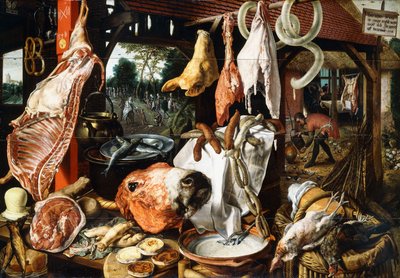Ein Metzgerstand mit der Heiligen Familie auf der Flucht nach Ägypten, 1551 von Pieter Aertsen