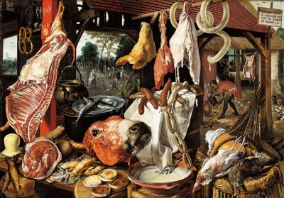 Metzgerstand mit der Flucht nach Ägypten von Pieter Aertsen