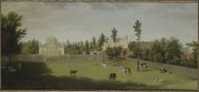 Blick auf die neue Villa, das alte Haus und die Stallungen von der anderen Seite der Burlington Lane, Chiswick Villa von Pieter Andreas Rysbrack