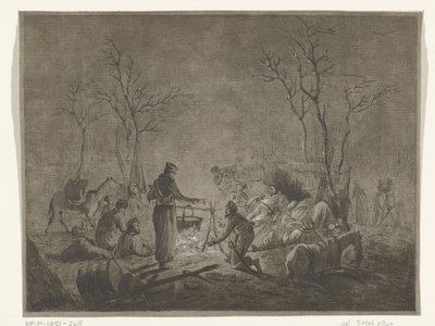 Biwak der Kosaken am Feuer während der französischen Besetzung 1813 in Amsterdam von Pieter Bartholomeusz. Barbiers