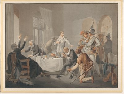 P.D. Hasselaer gibt sich zu erkennen, als die Spanier seinen Bruder Claes Dirkz. an seiner Stelle gefangen nehmen wollten. von Pieter Bartholomeusz. Barbiers