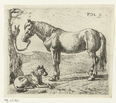 Pferd und Hund auf einer Weide Pferde (Serientitel) von Pieter Bodding van Laer