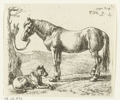Pferd und Hund auf einer Weide von Pieter Bodding van Laer