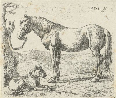 Pferd und Hund auf einer Weide von Pieter Bodding van Laer