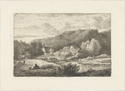 Hügellandschaft mit Kirche und Häusern von Pieter Casper Christ