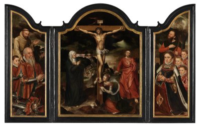 Christus am Kreuz mit der Jungfrau, St. Johannes und Maria Magdalena von Pieter Claeissens