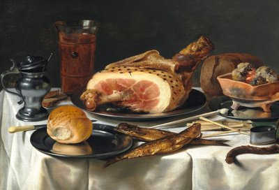 Stillleben mit Schinken, 1625 von Pieter Claesz