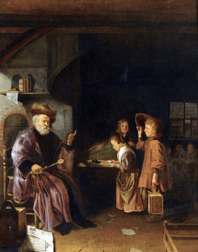 Ein Schulmeister unterrichtet seine Schüler in einem Klassenzimmer von Pieter Cornelisz van Egmondt